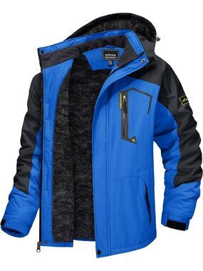 Men's Blue Raincoat Long Sleeve Skiing Jacket Winter Classic Snowboard Coat